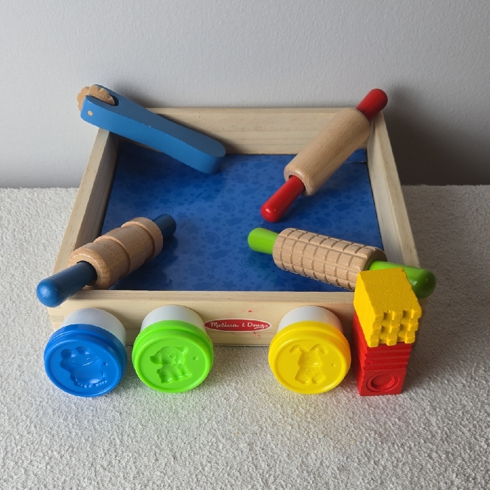Melissa & Doug Kids Wooden Dough Tool Set - Blue/Green/Yellow
